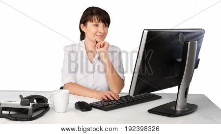 Business young woman working work businesswoman looking at camera