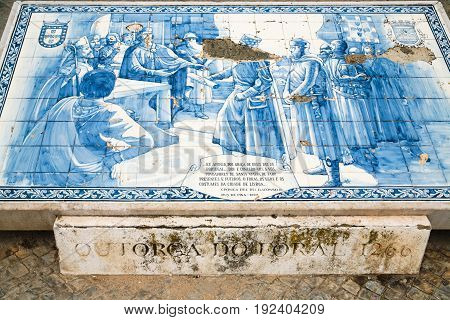 Azulejo Tile Plate With Historic Snene In Faro