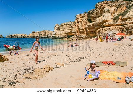 People On Beach Praia Maria Luisa Near Albufeira