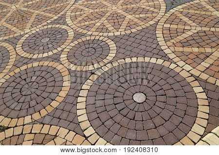Sett blocks background texture. Tiled colorful decorative pavement.