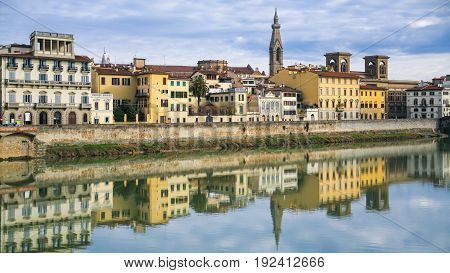 Arno River And Houses On Lungarno Delle Grazie