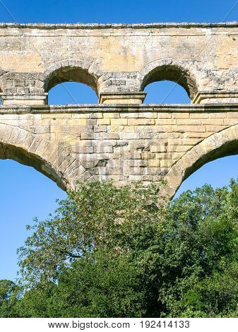 Arch Of Ancient Roman Aqueduct Pont Du Gard