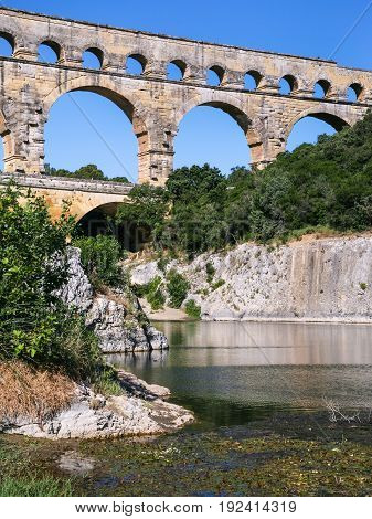 Aqueduct Pont Du Gard Over Gardon River