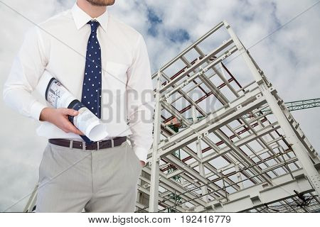 Digital composite of arhitect in construction