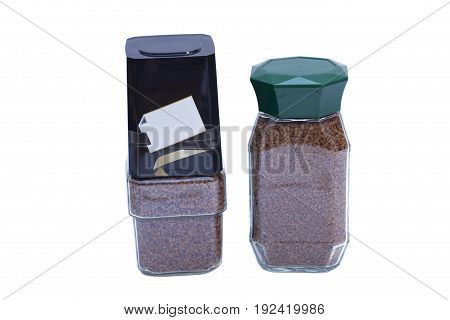 Two jars of instant coffee isolated on white