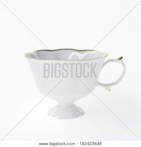 White vintage porcelain cup isolated on white background. 3d illustration
