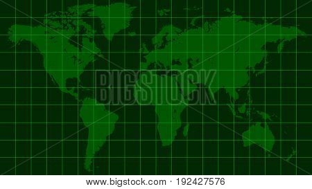 world map earth, dark green radar screen matrix style, vector template world map radar, the background of the monitor screen