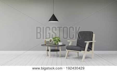 Black and white Living room : 3D Rendering