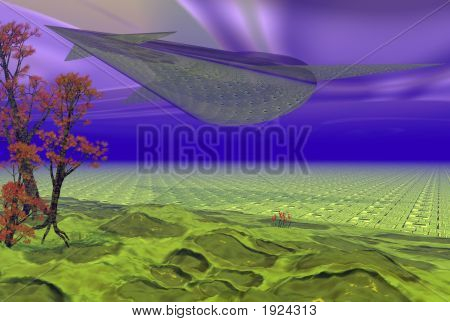 Veicolo spaziale alieno pianeta verde