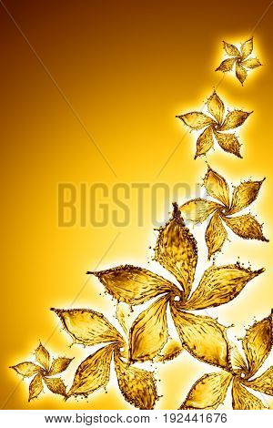 flower made of water splash of yellow color. 3d rendering