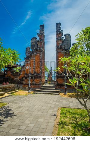 BALI, INDONESIA - MARCH 05, 2017: Gate of Pura Ulun Danu Bratan temple on Bali island, Indonesia.