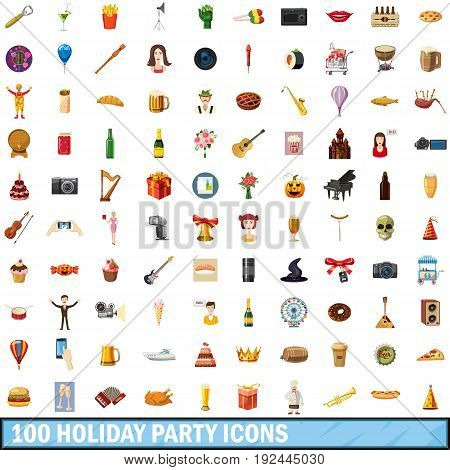 100 holiday party icons set in cartoon style for any design vector illustration