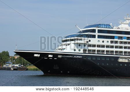 Velsen The Netherlands - June 21st 2017: Azamara Journey on North Sea Channel towards IJmuiden sea lock