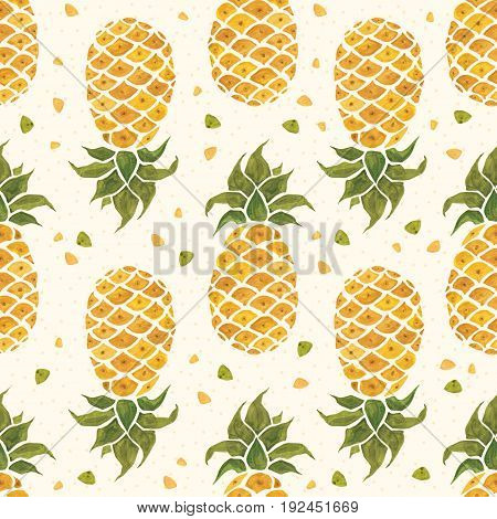 Pineapple background. Hand Drawn illustration. Watercolor Seamless pattern.