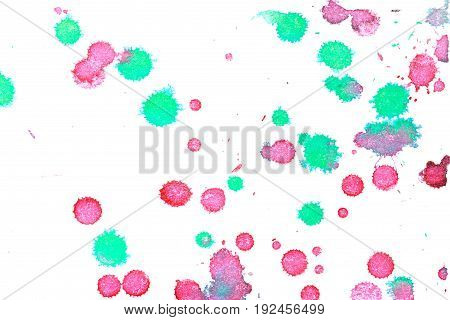Abstract two-color red green ink splash. Ink blots. Elements of design. The water-soluble ink on white paper Leste. Abstractionism