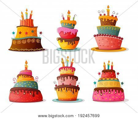 Detailed birthday cakes isolated set. eps 10
