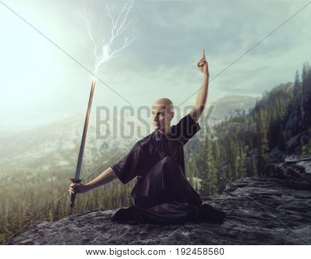 Wushu master with blade, lightning control