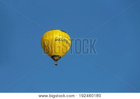 Schodnica Ukraine - July 07 2014: Yellow balloon in blue sky