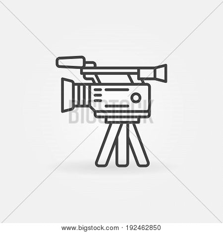 Professional video camera icon - vector outline video digital camera on a tripod icon or logo element in thin line style