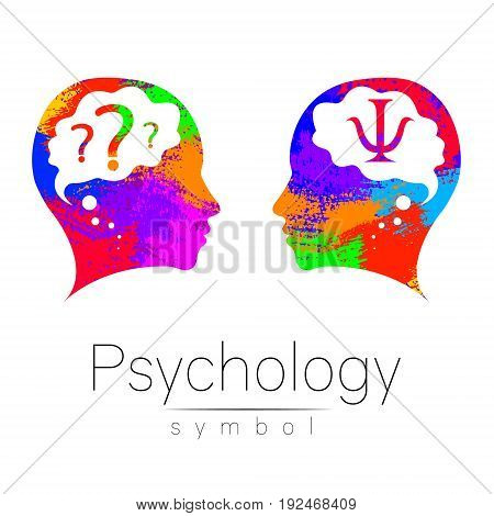 Modern head Logo sign of Psychology. Profile Human. Letter Psi. Creative style. Symbol in vector. Design concept. Brand company. Rainbow color isolated on white background. Icon for web, logotype..
