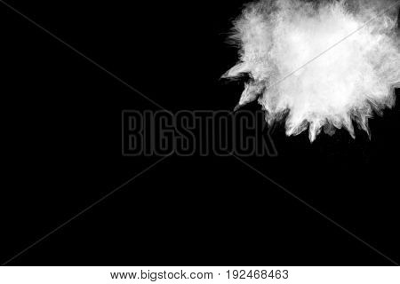 white Powder explosion on black background. White dust explode.