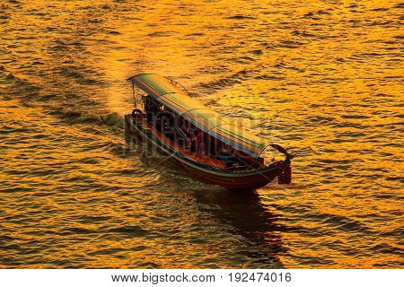 Transportation by boat in the river,Silhouette of boat