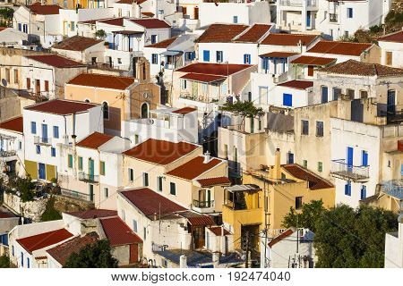 View of Ioulida village on Kea island in Greece.