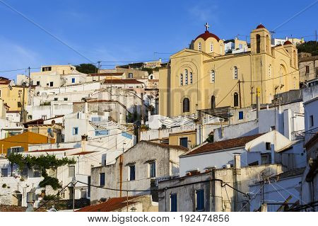 View of Ioulida village on Kea island in Greece.
