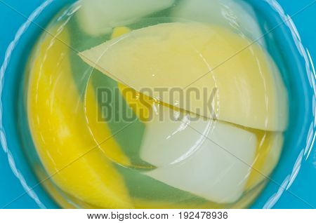 fruit various jelly mix on a blue plate