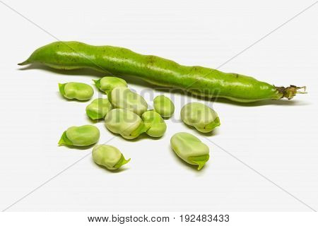 fresh broad bean isolated over a white background