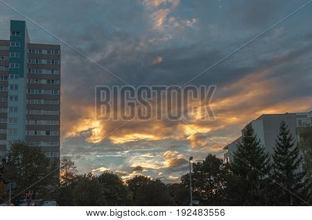 an impressive colorful autumn evening in Boeblingen,Germany