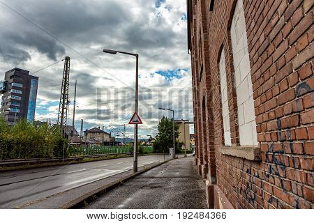 a cloudy autumn afternoon in a German town