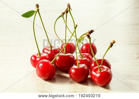Fruits of a cherry on a light background. Close-up