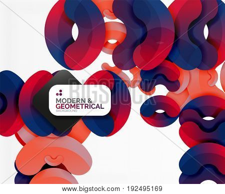 Abstract color geometric round shapes on white - elements with shadow, colorful composition