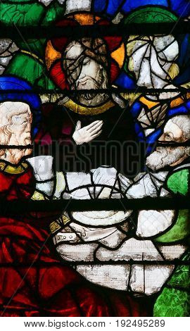 Stained Glass In Rouen Cathedral - Jesus At The Last Supper