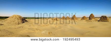 Nuri pyramids in desert in Napata Karima region Sudan