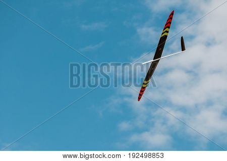 Rc Soaring Plane On Blue Sky