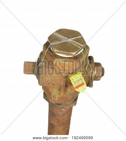 Water tap is muffled and sealed isolated on a white background.