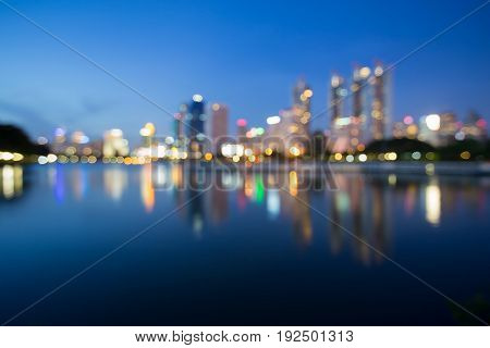 Night blurred bokeh refleciton office building abstract background