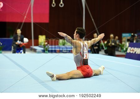 Male Gymnast Performing During Competition