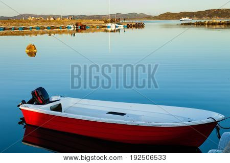 Small motor boat on the coast in Norway.