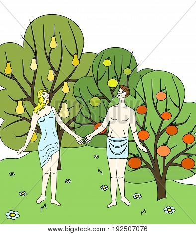 the illustration - with portrait of people - the lovers.