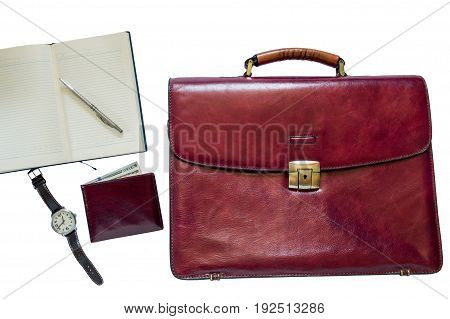 Business Accessories Isolated On White Background Mock-up Top View