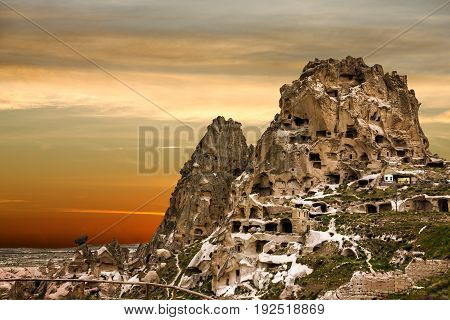 Cappadocia, Turkey, Goreme park sunset mountain view