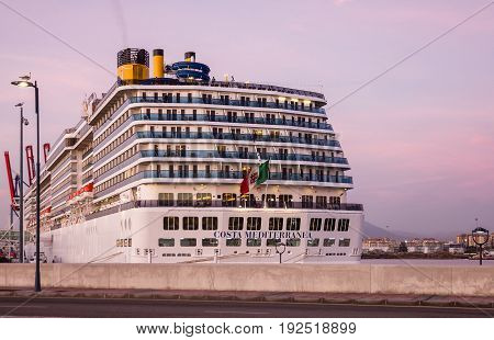 Malaga, Spain - June 24, 2017: Cruise liner Costa Mediterranea in sea port Malaga, Spain