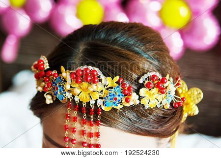 Chinese Bride Hair Style Close Up