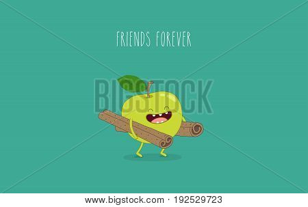flat cute and funny green apple fruit set in various emotion and face in blue background for kids children company business and organization
