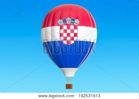 Hot air balloon with Croatian flag 3D rendering