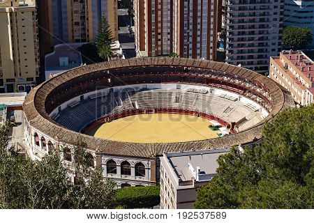 Malaga bull fighting arena in the heart of the city