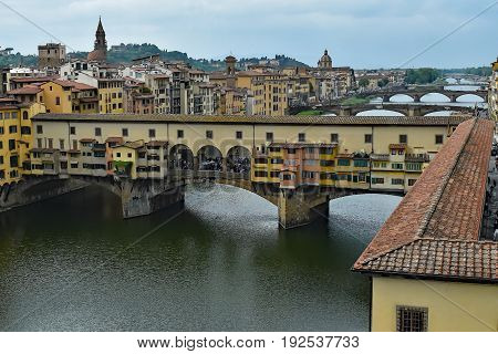 Beautiful landmark river in the center of Florence Italy